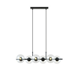 Suspension noire 6 lampes noire et boules de verre transparentes E14