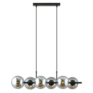 Belle lampe suspendue noire à 6 lampes avec ampoules en verre fumé et connecteur E14