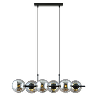 Mooie 6 lamp zwarte hanglamp met rookglas bollen en E14 aansluiting