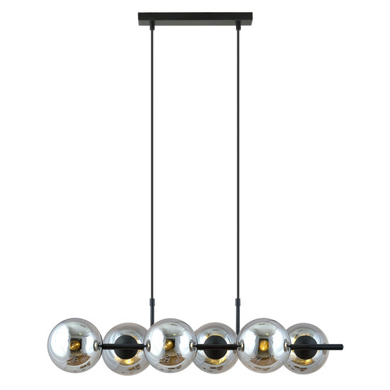 Emibig Emibig Belle lampe suspendue noire à 6 ampoules avec globes en verre fumé et connexion E14 - Idéale pour une ambiance scandinave dans votre intérieur