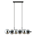 Mooie 6 lamp zwarte hanglamp met rookglas bollen en E14 aansluiting