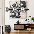 Mooie 6 lamp zwarte hanglamp met rookglas bollen en E14 aansluiting