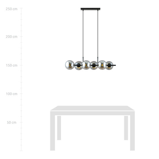 Beautiful 6 lamp black hanging lamp with smoked glass bulbs and E14 connection