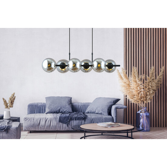 Emibig Emibig Beautiful 6 lamp black hanging lamp with smoked glass bulbs and E14 connection - Ideal for creating a cozy atmosphere in your home