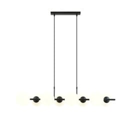 Emibig lampe suspendue 8 ampoules noire avec boules en verre blanc mat E14