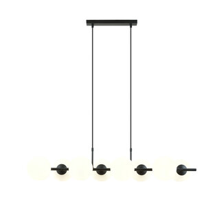 Emibig 8 lamp hanglamp zwart met mat witte glazen bollen E14