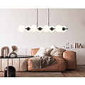8 lamp hanglamp zwart met mat witte glazen bollen E14