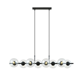 Lampe à suspension noire à 8 lampes noire et avec boules de verre transparentes E14