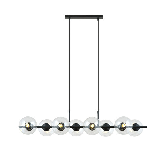 Emibig 8-flammige schwarze Pendelleuchte schwarz und mit transparenten Glaskugeln E14 - Ideal für eine gemütliche Atmosphäre