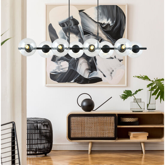 Emibig Emibig lámpara colgante negra de 8 bombillas y bolas de vidrio transparente E14 - Ideal para crear un ambiente acogedor