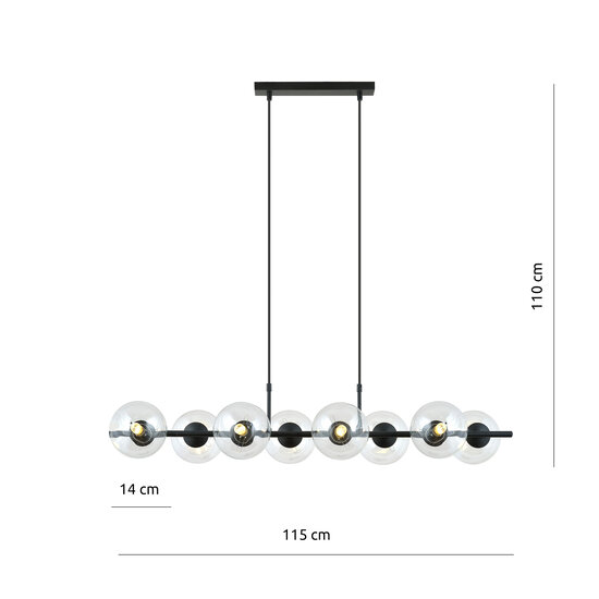 Emibig Emibig 8 lamp zwarte pendellamp zwart en met transparante glazen bollen E14 - Perfect voor sfeervolle verlichting
