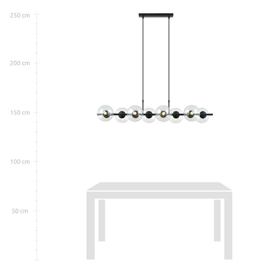 8 lamp black pendant lamp black and with transparent glass balls E14