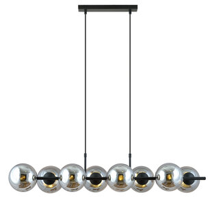 Emibig Mooie 8 lamp zwarte hanglamp met rookglas bollen en E14 aansluiting