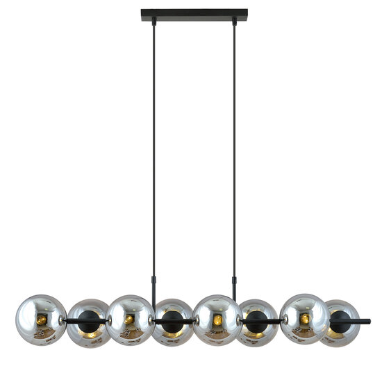 Emibig Emibig Mooie 8 lamp zwarte hanglamp met rookglas bollen en E14 aansluiting - Perfect voor een stijlvolle ambiance