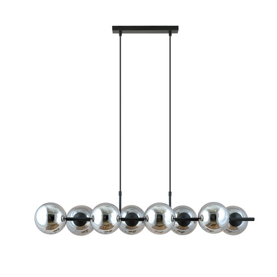 Beautiful 8 lamp black hanging lamp with smoked glass bulbs and E14 connection