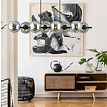 Belle lampe suspendue noire à 8 lampes avec ampoules en verre fumé et connecteur E14