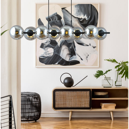 Beautiful 8 lamp black hanging lamp with smoked glass bulbs and E14 connection