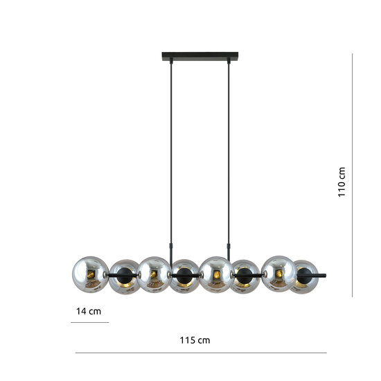 Emibig Emibig Beautiful 8 lamp black hanging lamp with smoked glass bulbs and E14 connection - Ideal for creating a stylish atmosphere