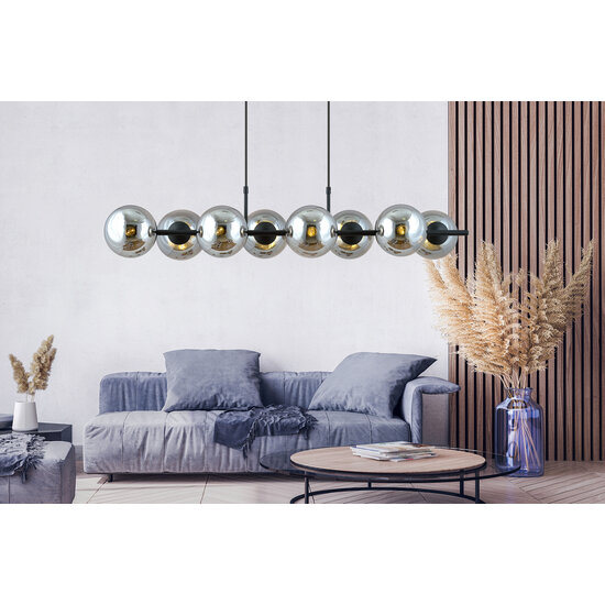 Beautiful 8 lamp black hanging lamp with smoked glass bulbs and E14 connection