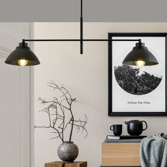 Elegant hanging lamp with 2 black shades metal E27