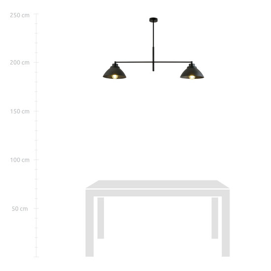 Elegant hanging lamp with 2 black shades metal E27