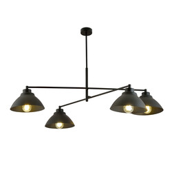 Stylish pendant lamp with 4 black metal shades E27