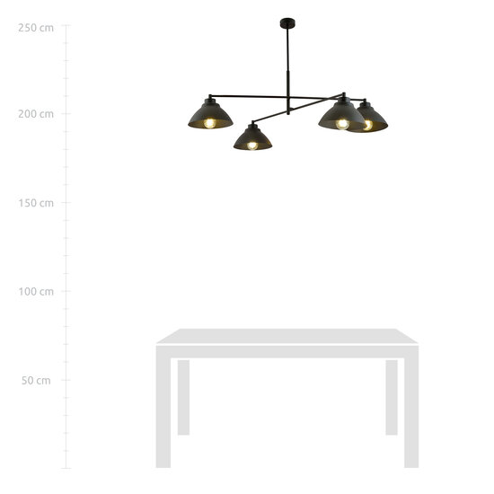 Lampe à suspension élégante avec 4 abat-jour en métal noir E27