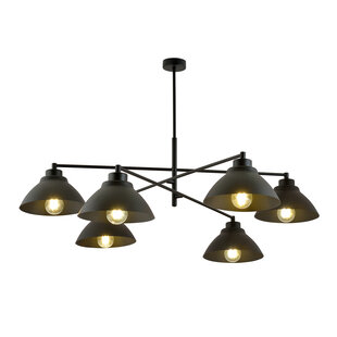 Design hanging lamp black with 6 x E27 conical shades