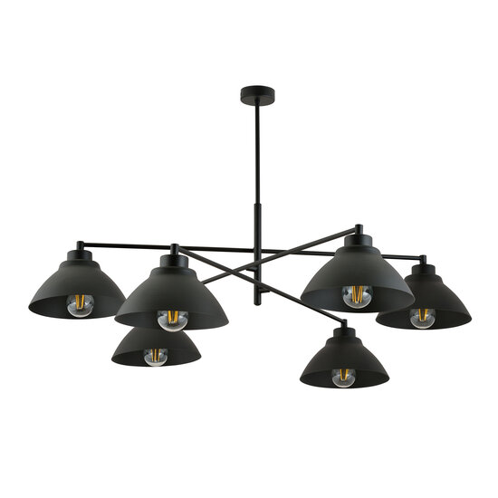 Design hanging lamp black with 6 x E27 conical shades