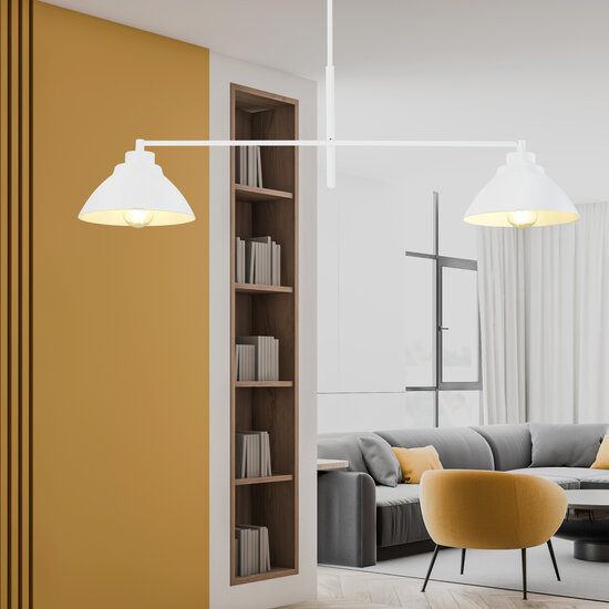 Emibig Emibig Elegant white hanging lamp with 2 shades metal E27 - Perfect for any modern space
