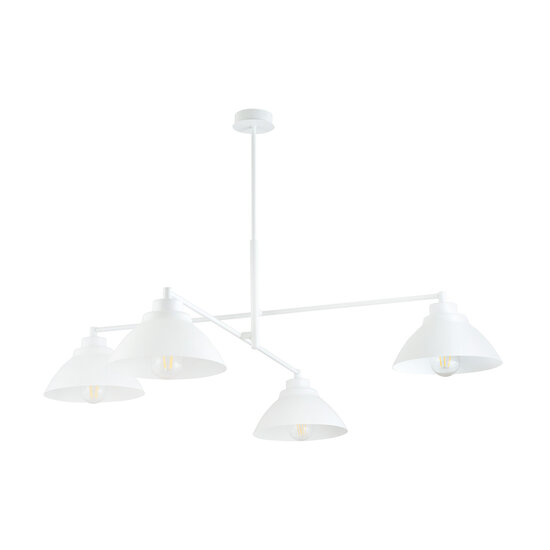 Stylish white pendant lamp with 4 white metal shades E27