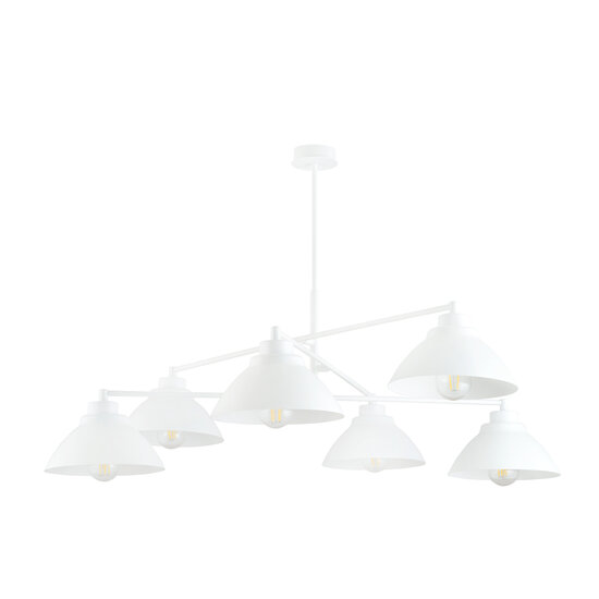 Lampe à suspension blanche design avec 6 abat-jour coniques E27