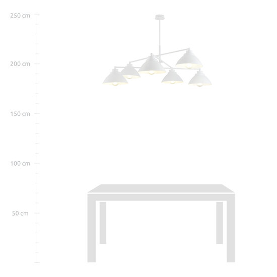 Weiße Design-Hängelampe mit 6 x E27-Kegelschirmen