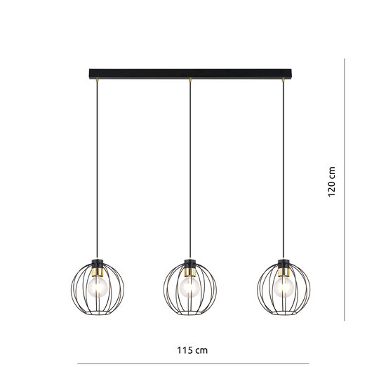 Lámpara de colgar con 3 bolas de metal negro E27