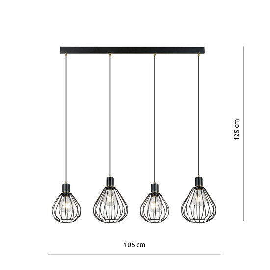 Hanglamp met 4 zwarte bollen metaal E27