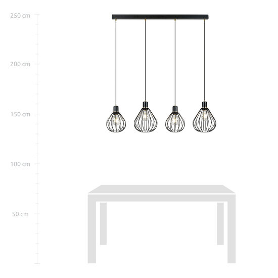 Lampe à suspension avec 4 boules noires en métal E27