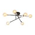 Ceiling lamp black with 6 arms silver E27 base