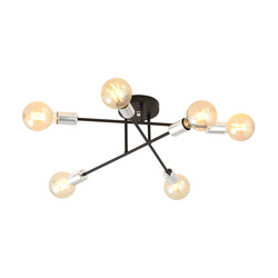 Ceiling lamp black with 6 arms silver E27 base