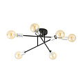 Ceiling lamp black with 6 arms silver E27 base