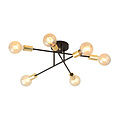 Black ceiling lamp with 6 arms and gold E27 connection