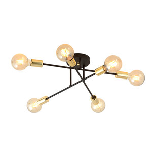 Black ceiling lamp with 6 arms and gold E27 connection