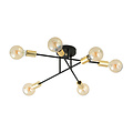 Black ceiling lamp with 6 arms and gold E27 connection