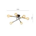 Black ceiling lamp with 6 arms and gold E27 connection
