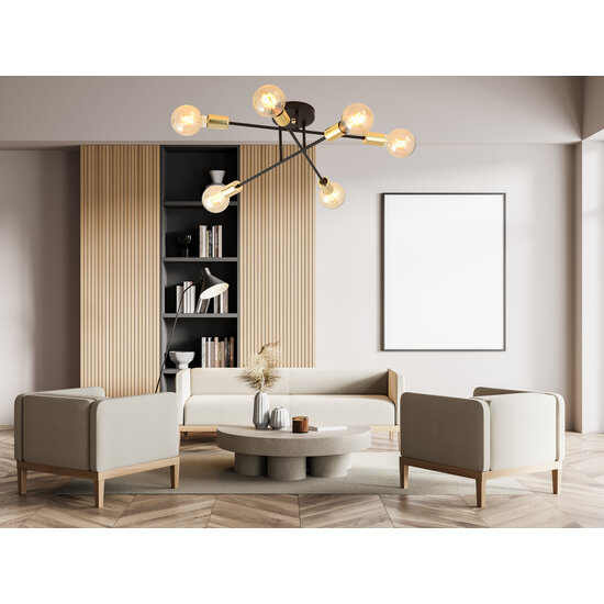 Emibig Emibig Black ceiling lamp with 6 arms and gold E27 connection - Perfect for creating a stylish ambiance