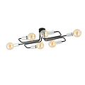 Narrow black ceiling lamp with 6 arms, silver connector E27 at the end