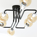Narrow black ceiling lamp with 6 arms, silver connector E27 at the end