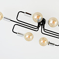 Narrow black ceiling lamp with 6 arms, silver connector E27 at the end