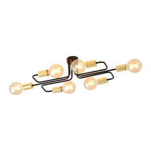 Narrow black ceiling lamp with 6 gold E27 connections