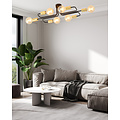 Narrow black ceiling lamp with 6 gold E27 connections