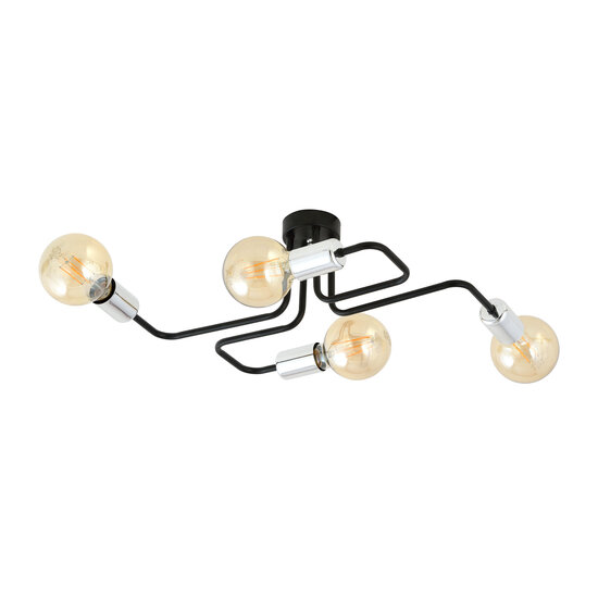 Emibig Emibig 4 lamps plafondarmatuur zwart met zilveren E27 connectoren - Perfect voor elke ruimte